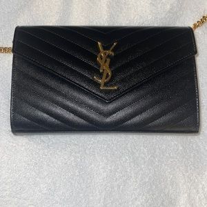 Authentic YSL chain wallet black with YSL in gold